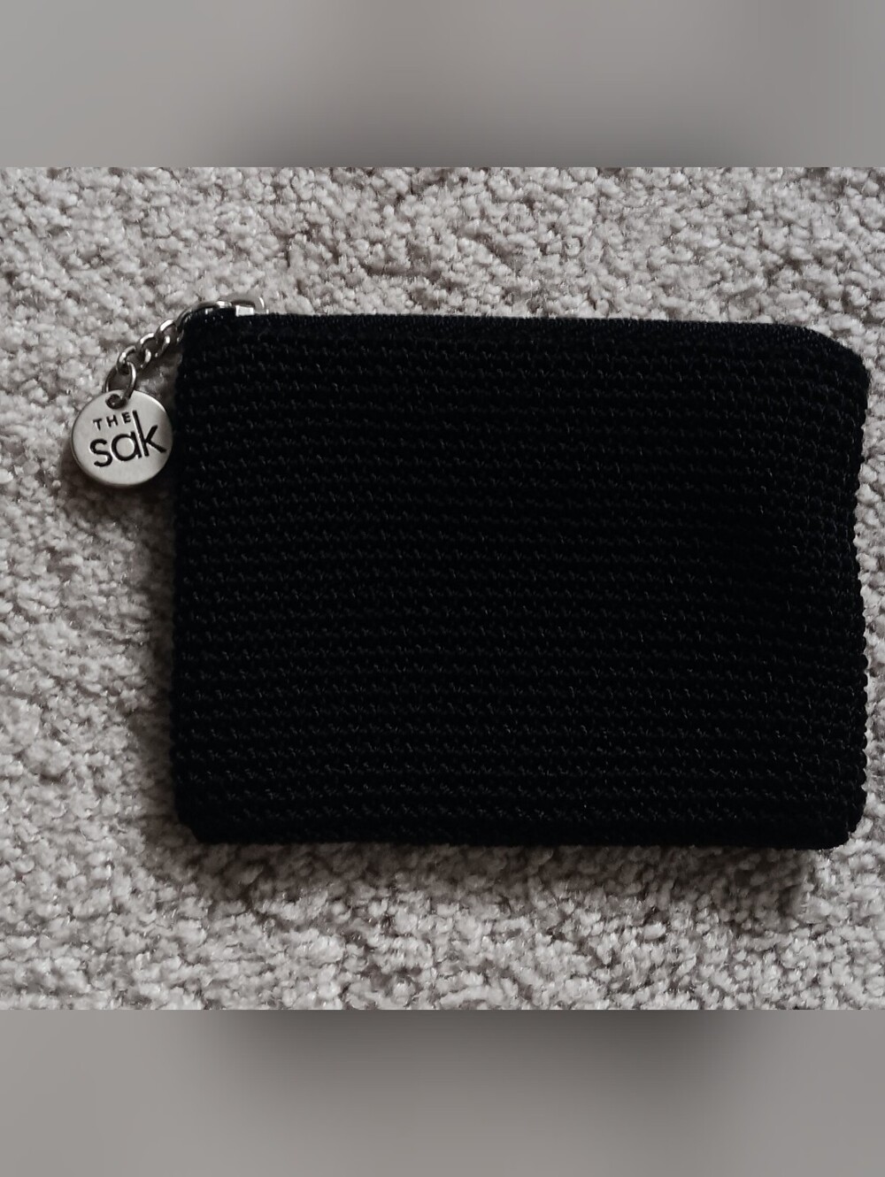 The Sak Black Hand Crochet Coin Purse Zip Pouch Key Ring Charm - Small Wallet